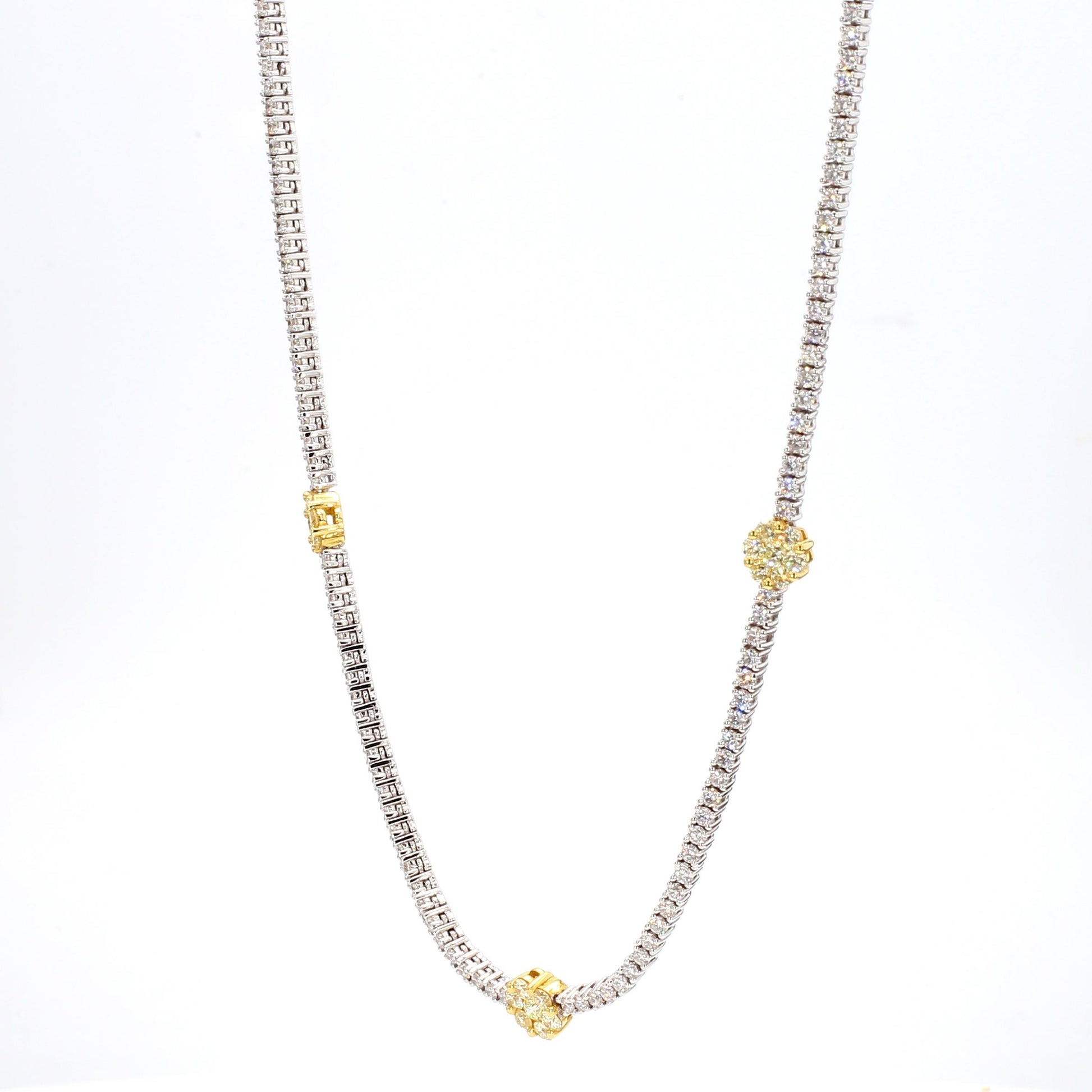 Natural Yellow Round Diamond 4.66 Carat TW Gold Drop Necklace