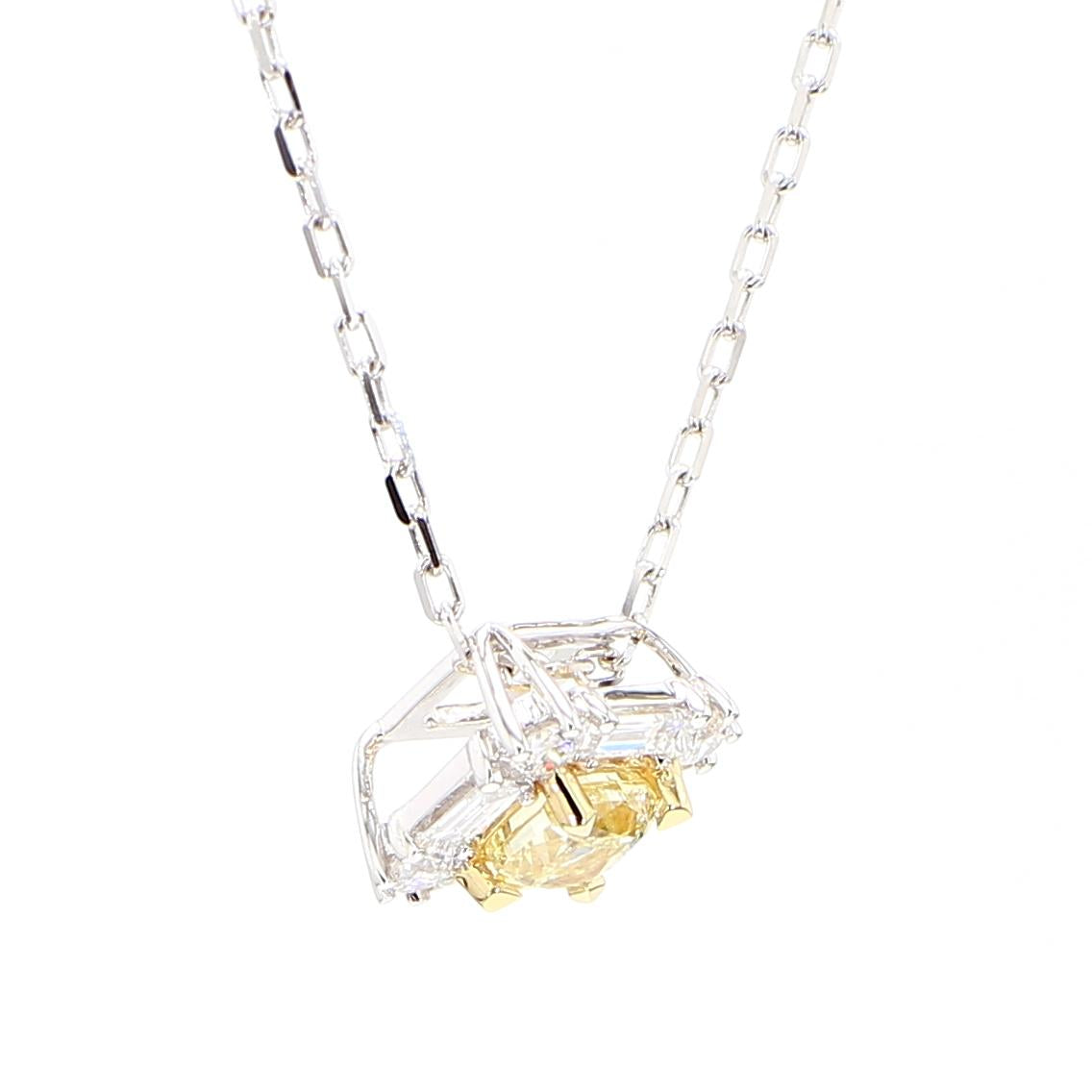 Natural Yellow Cushion and White Diamond .97 Carat TW Gold Drop Pendant