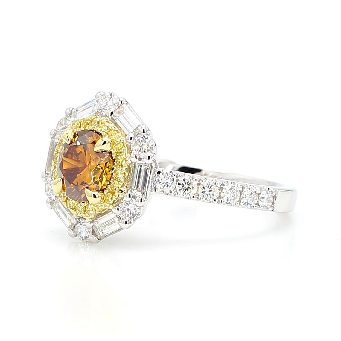 GIA Certified Fancy Deep Brownish Orange Round Diamond 2.01 Carat TW Gold Ring