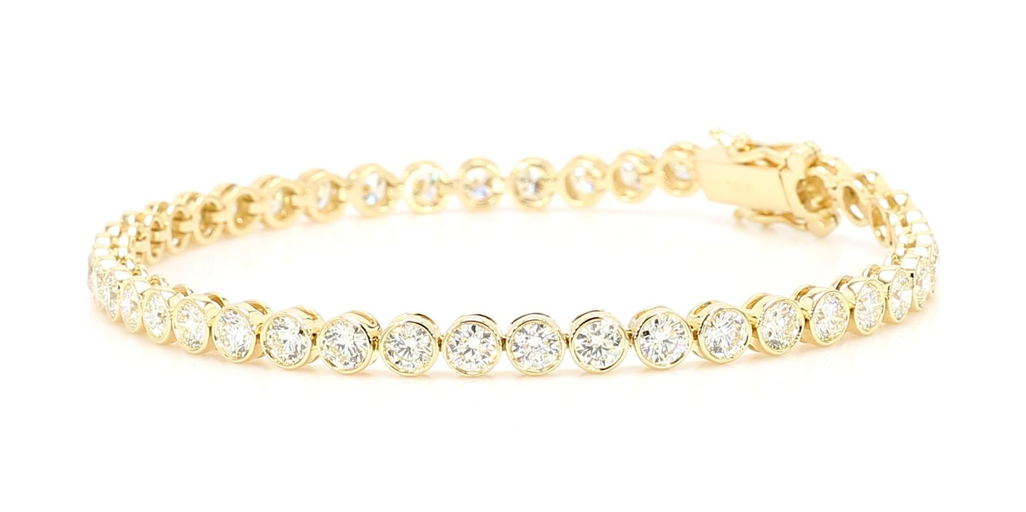 Natural White Round Diamond 5.39 Carat TW Yellow Gold Link Bracelet