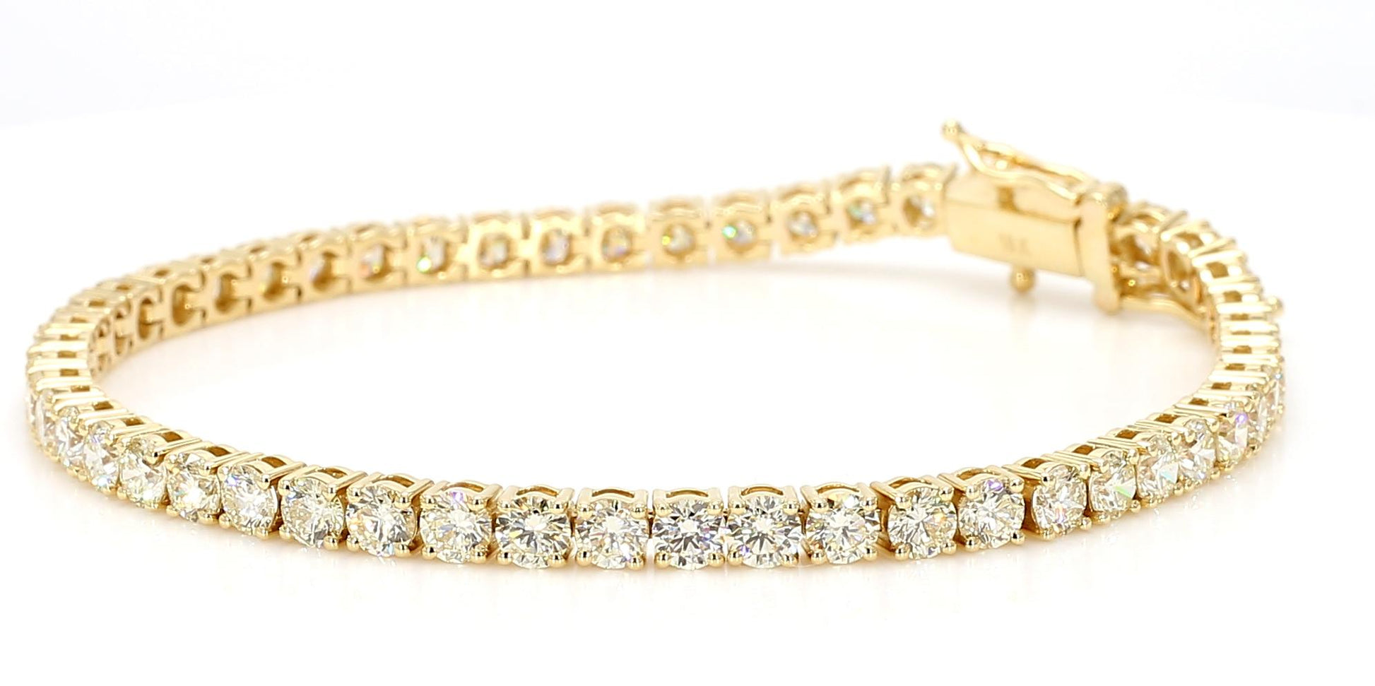 Natural White Round Diamond 7.50 Carat TW Yellow Gold Tennis Bracelet