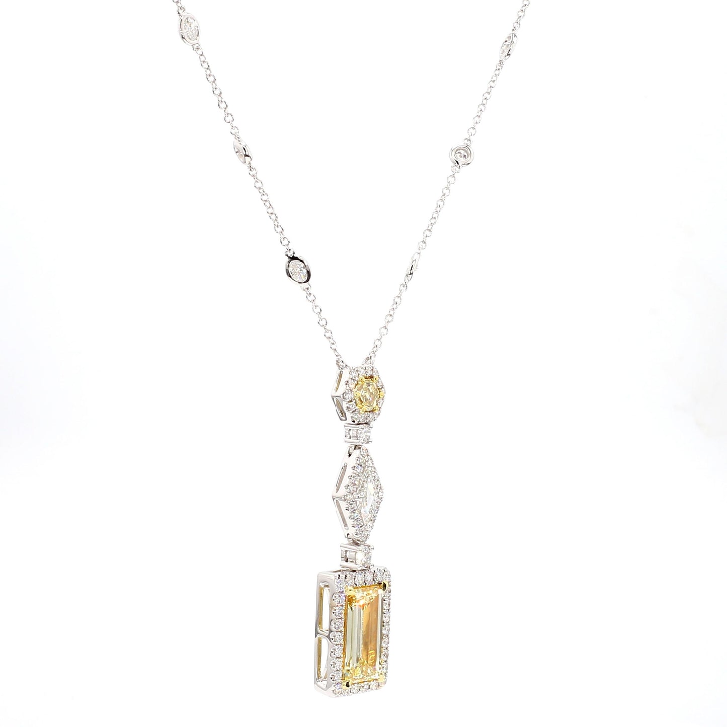 GIA Certified Flawless Yellow Baguette Diamond 5.36 Carat TW Gold Drop Necklace