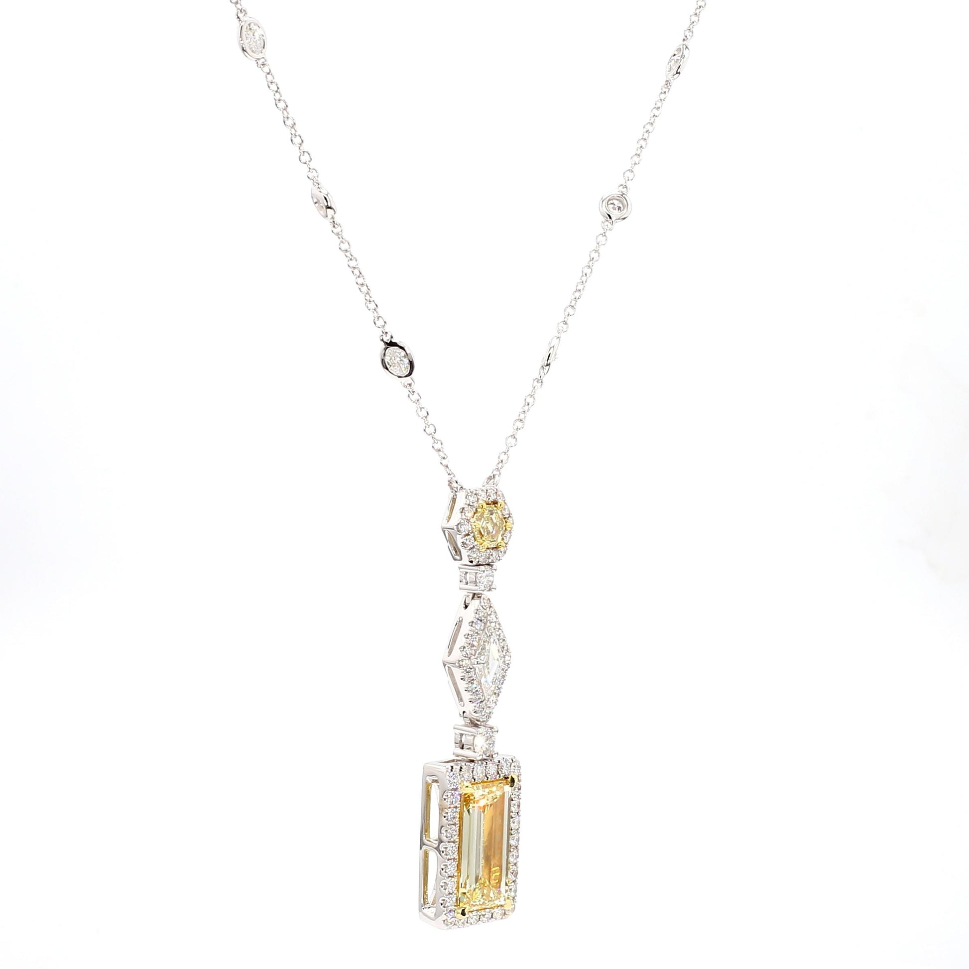 GIA Certified Flawless Yellow Baguette Diamond 5.36 Carat TW Gold Drop Necklace