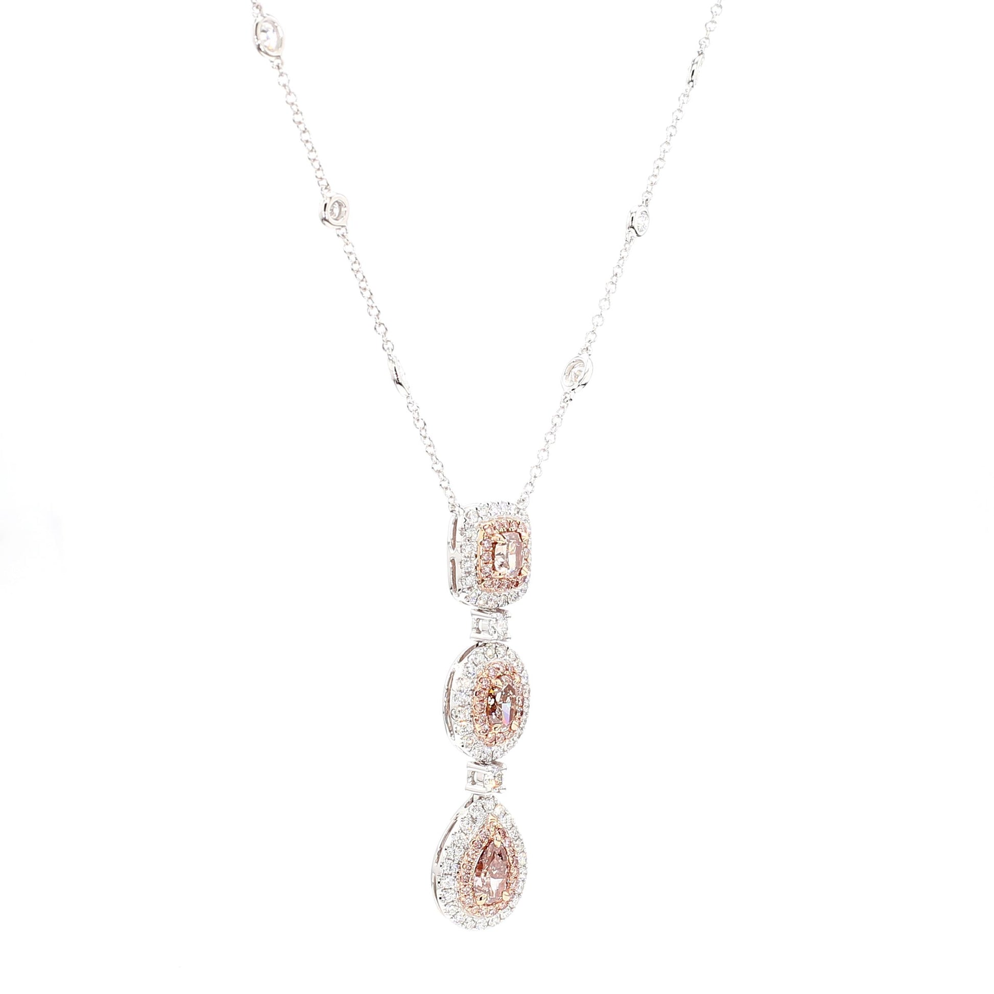 GIA Certified Fancy Pink Pear Diamond 3.13 Carat TW Gold Drop Necklace