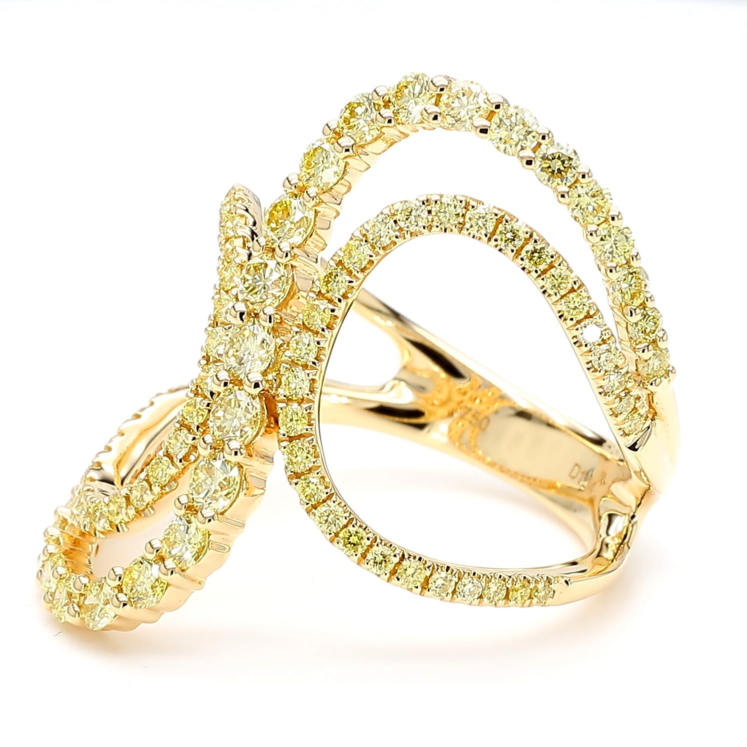 Natural Yellow Round Diamond 1.14 Carat TW Gold Cocktail Ring