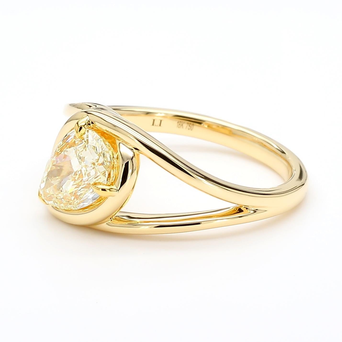 GIA Certified Natural Yellow Pear Diamond 1.52 Carat TW Gold Cocktail Ring