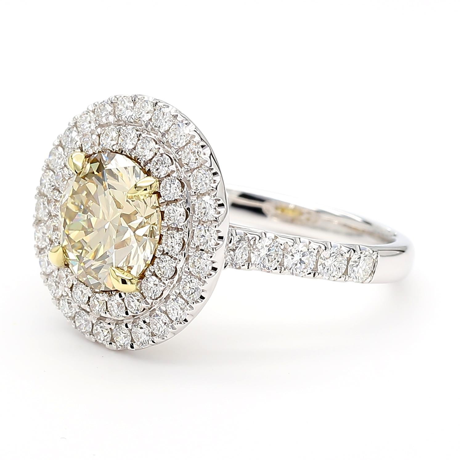 GIA Certified Very Light Yellow Round Diamond 3.15 Carat TW Gold Cocktail Ring