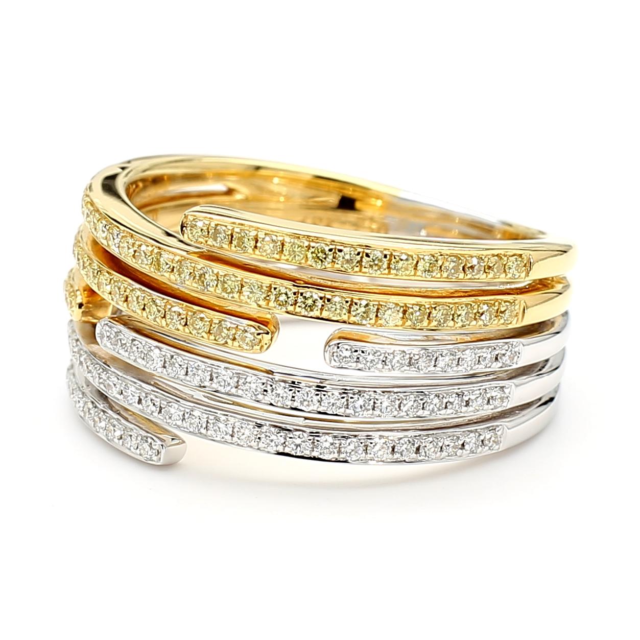 Natural Yellow Round and White Diamond .49 Carat TW Gold Cocktail Band