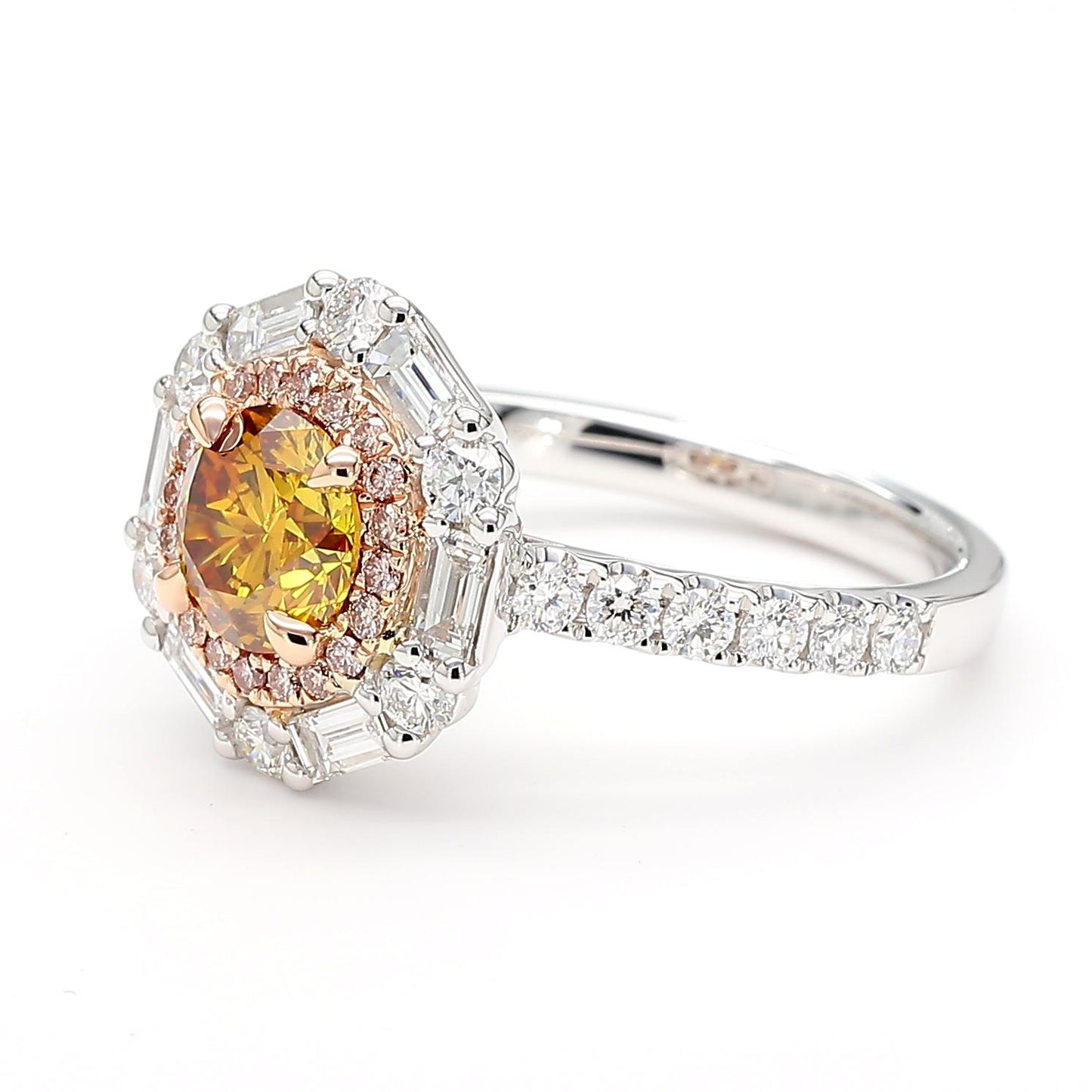 GIA Certified Deep Brownish Orangy Yellow Round Diamond 2.08 Carat TW Gold Ring