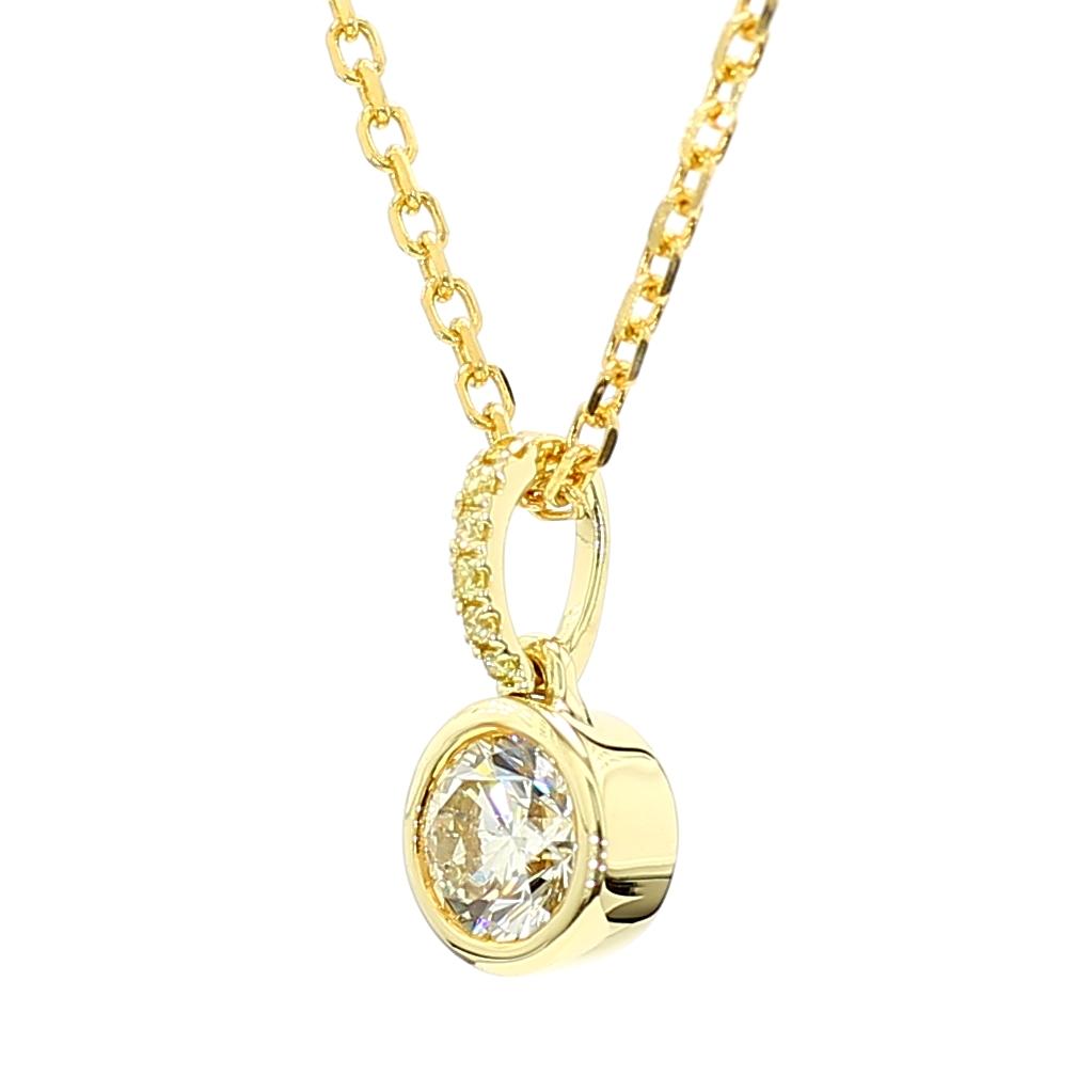 GIA Certified Natural Yellow Round Diamond .52 Carat TW Yellow Gold Drop Pendant