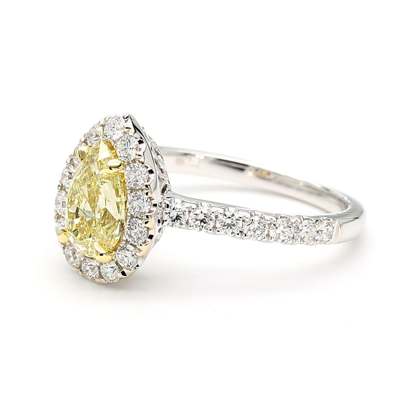GIA Certified Natural Yellow Pear Diamond 1.62 Carat TW Gold Cocktail Ring