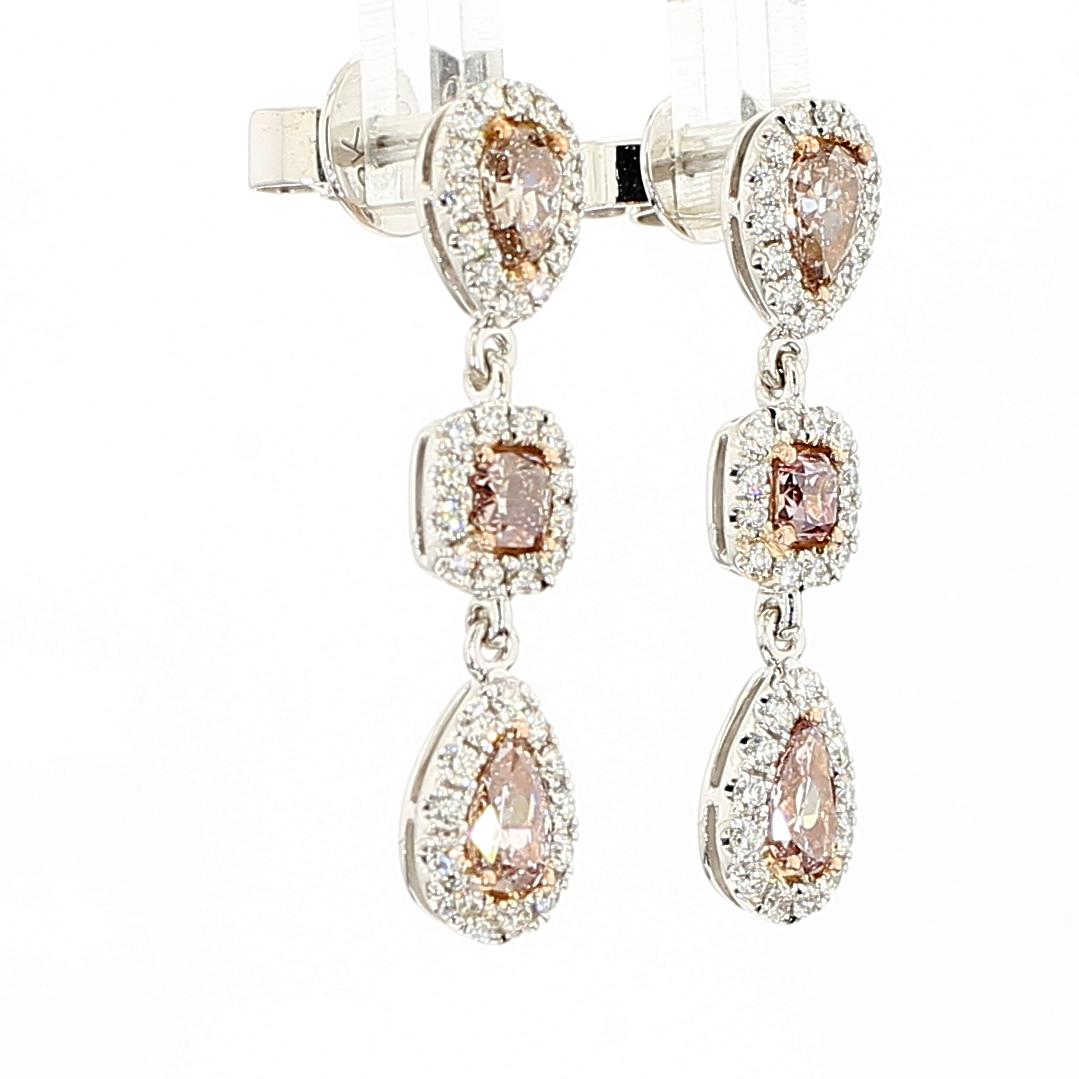GIA Certified Fancy Brown-Pink Pear Diamond 2.58 Carat TW Gold Drop Earrings