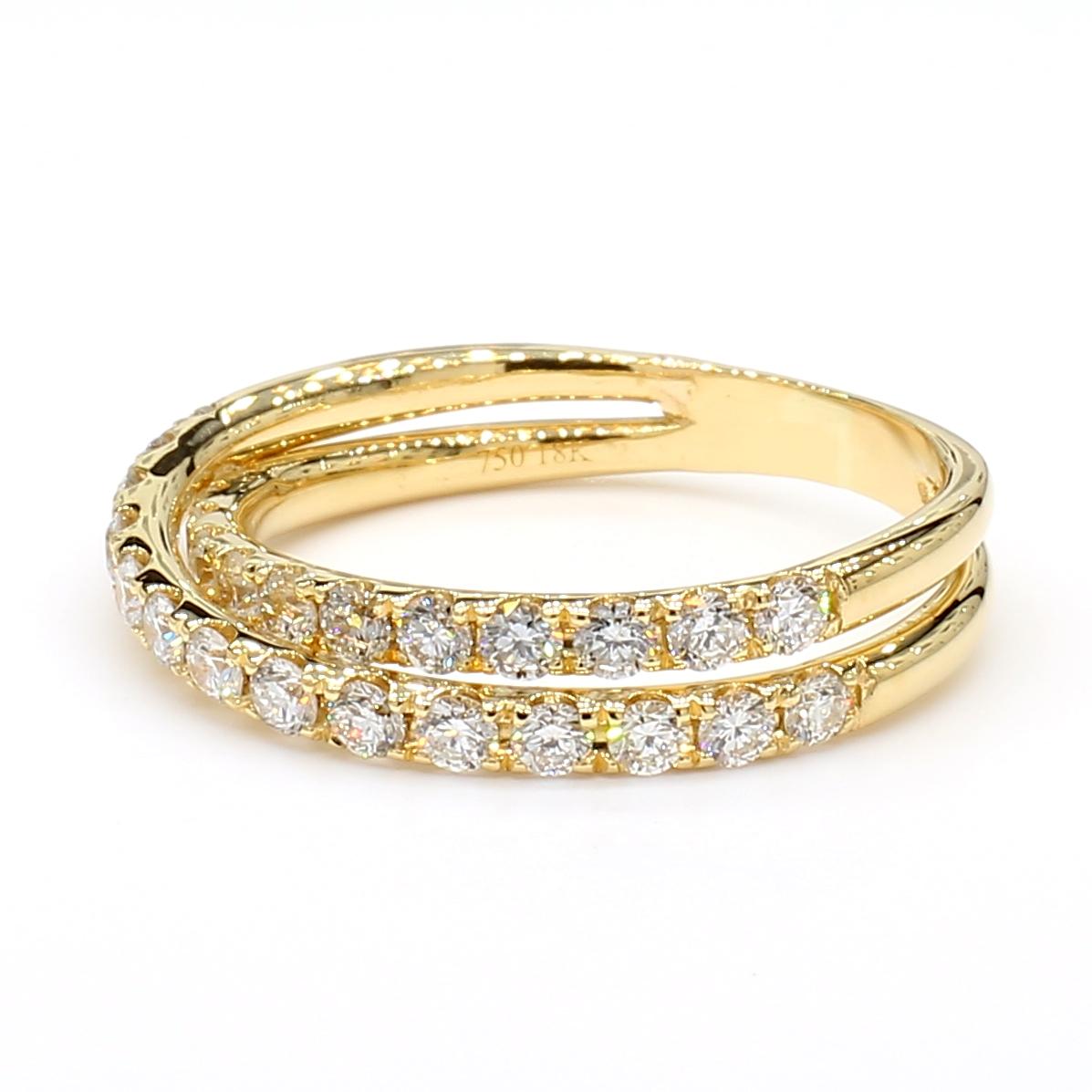 Natural White Round Diamond 0.69 Carat TW Yellow Gold Cocktail Band