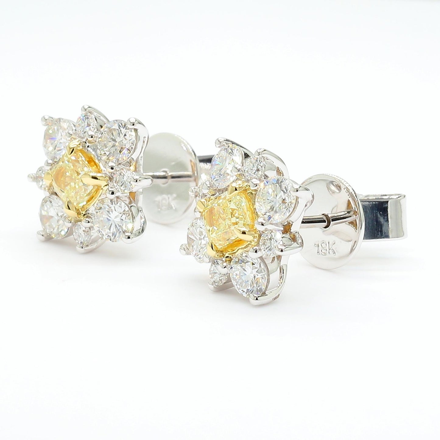 Natural Yellow Cushion Diamond 1.16 Carat TW Gold Stud Earrings