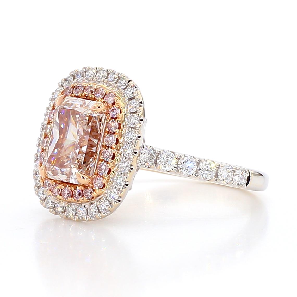 GIA Certified Natural Pink Radiant Diamond 2.92 Carat TW Gold Cocktail Ring