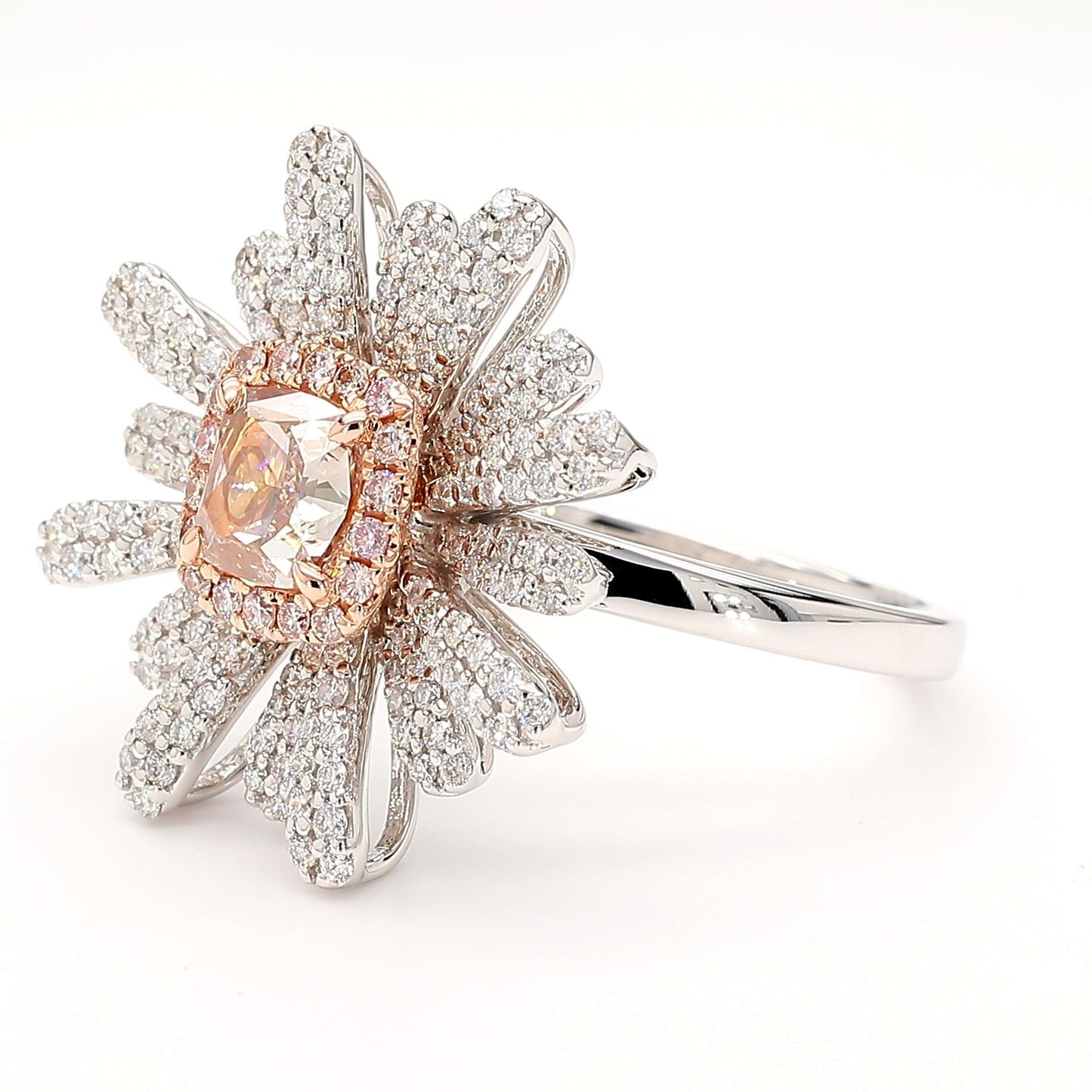 GIA Certified Fancy Pinkish Brown Cushion Diamond 1.84 Carat TW Gold Ring