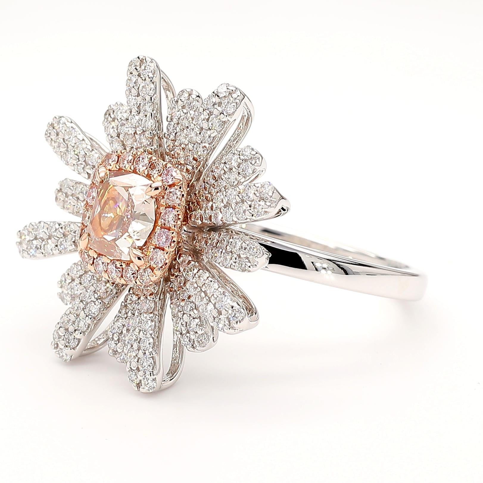 GIA Certified Fancy Pinkish Brown Cushion Diamond 1.84 Carat TW Gold Ring