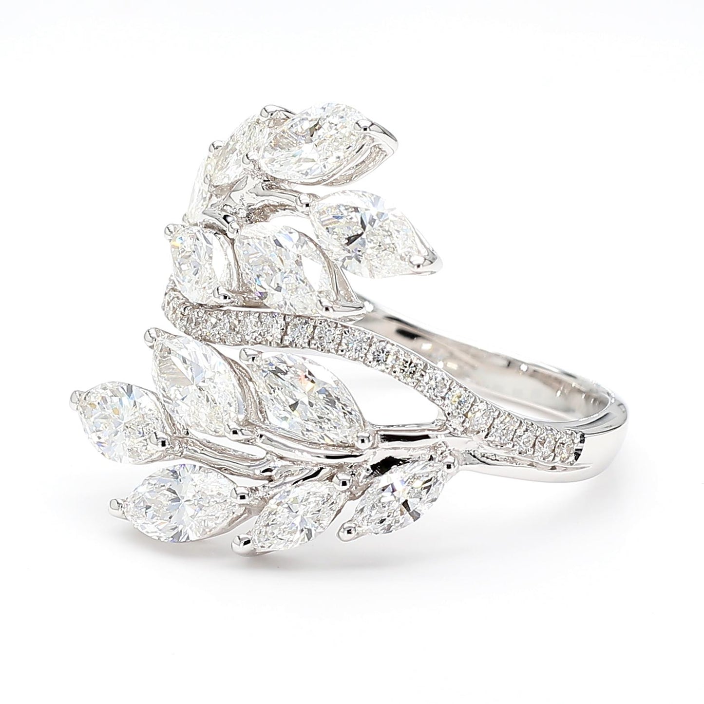 Natural White Marquise Diamond 2.49 Carat TW Gold Cocktail Ring