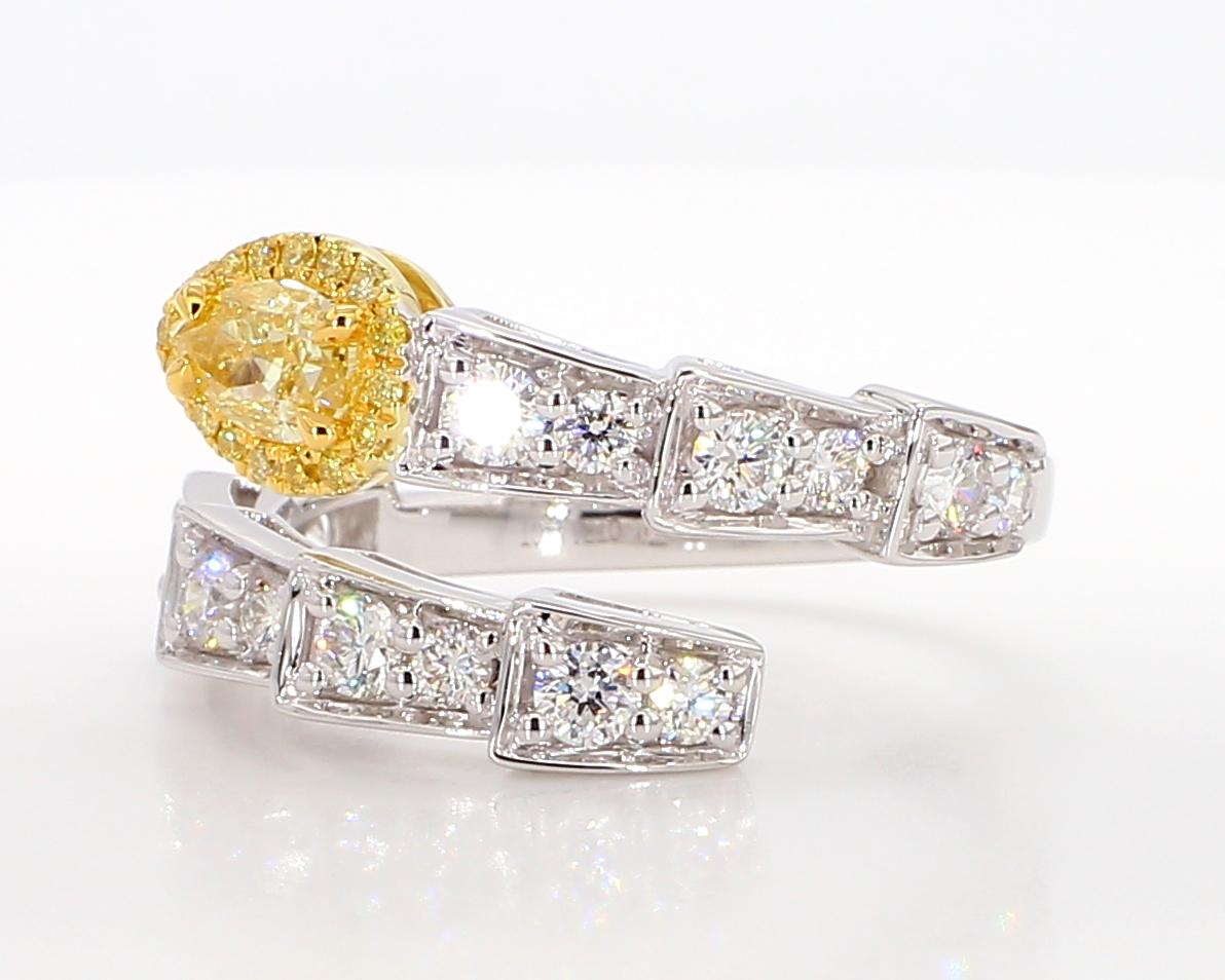 GIA Certified Natural Yellow Pear Diamond 1.28 Carat TW Gold Cocktail Ring