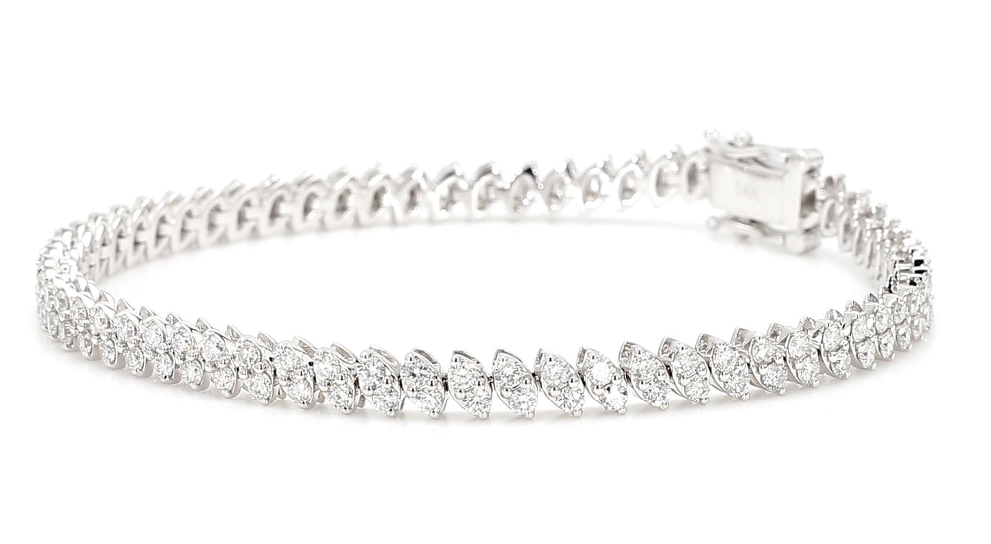 Natural White Round Diamond 3.40 Carat TW White Gold Tennis Bracelet
