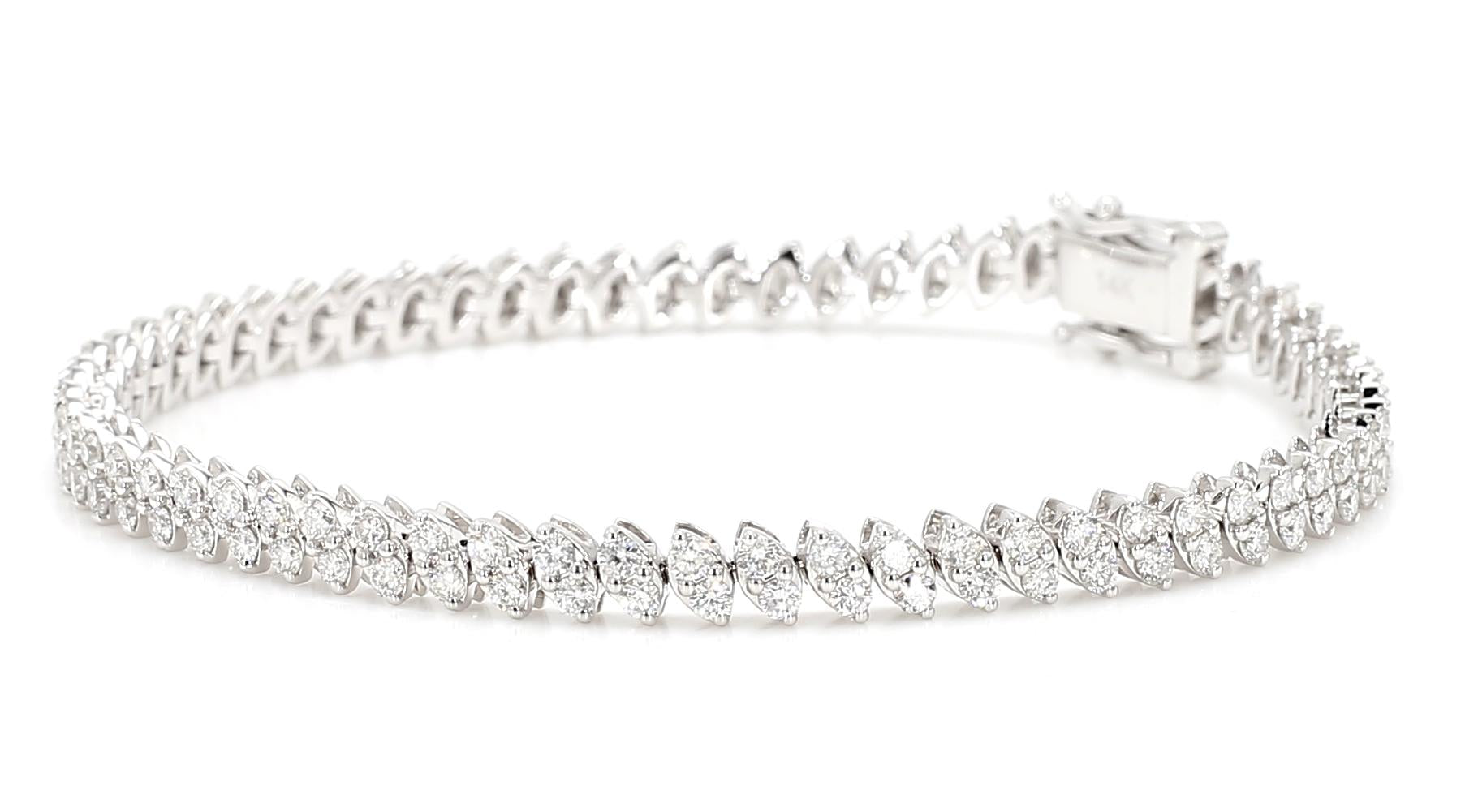 Natural White Round Diamond 3.40 Carat TW White Gold Tennis Bracelet