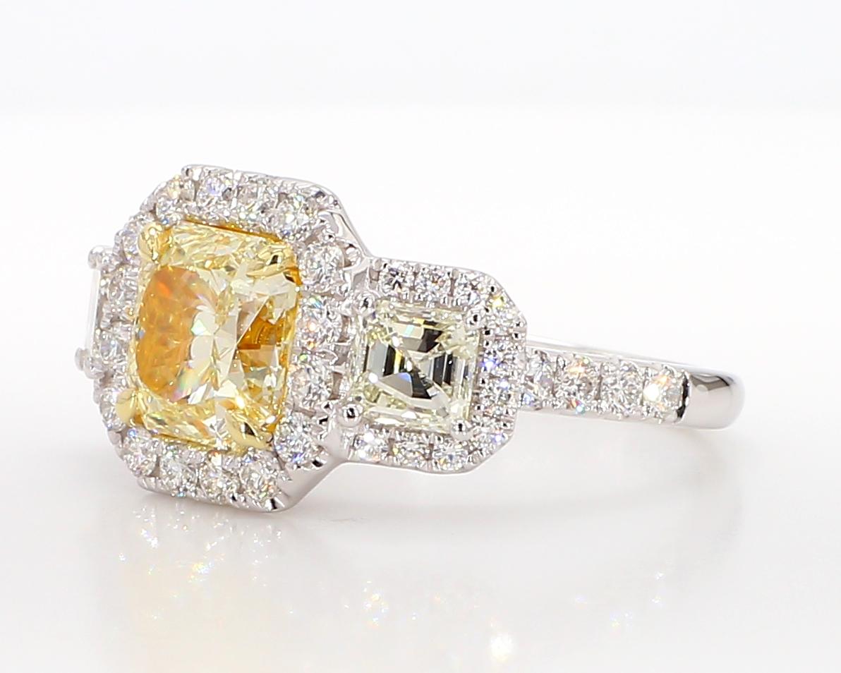 GIA Certified Fancy Light Yellow Radiant Diamond 3.81 Carat TW Cocktail Ring