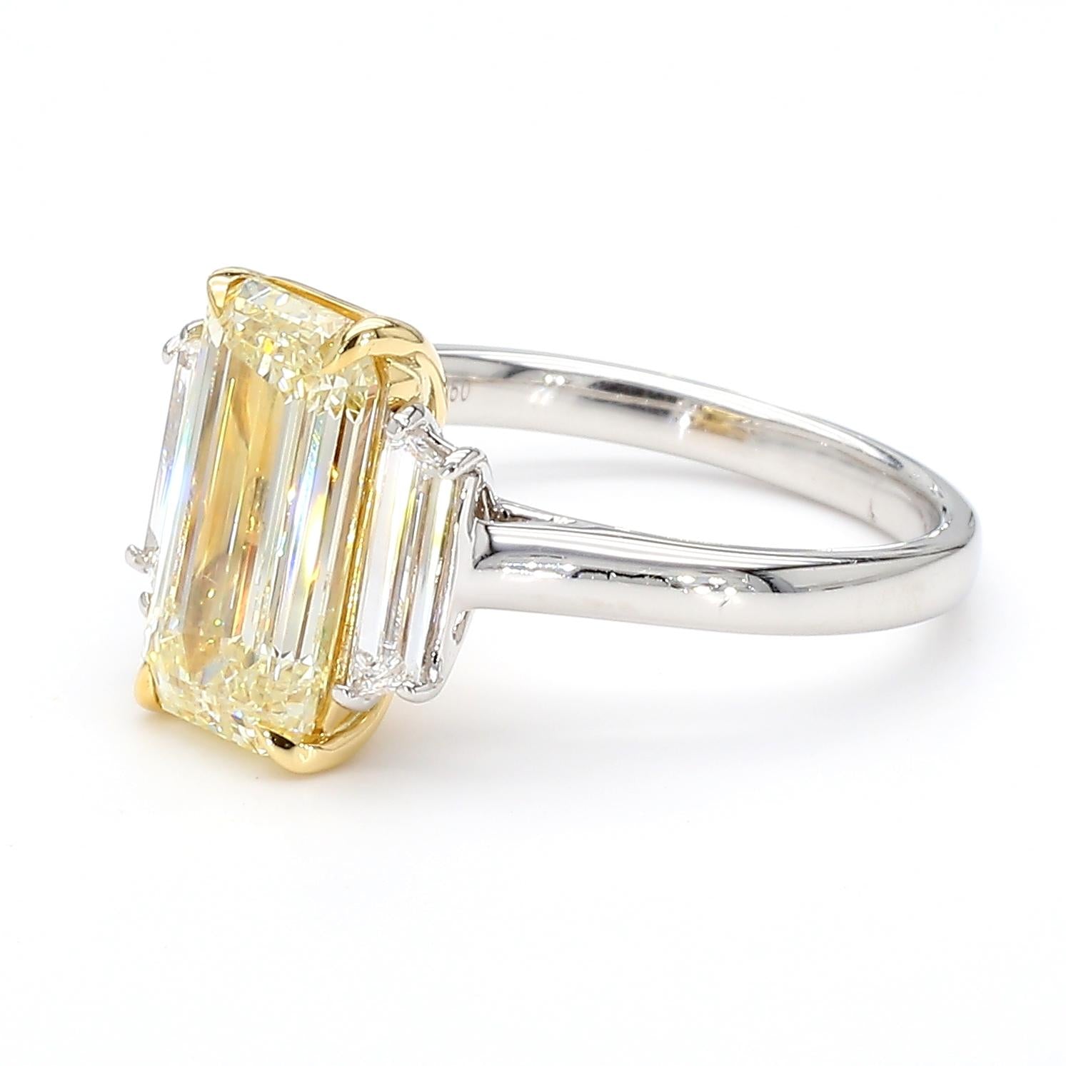 GIA Certified Natural Yellow Emerald Diamond 3.32 Carat TW Plat Cocktail Ring