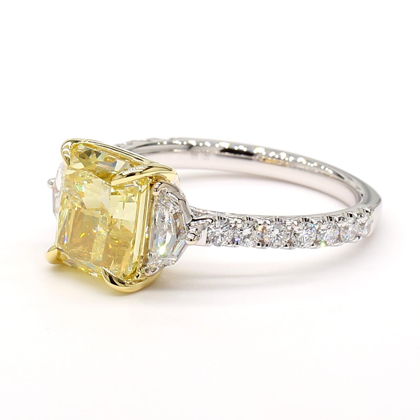 GIA Certified Fancy Yellow Radiant Diamond 3.74 Carat TW Gold Cocktail Ring