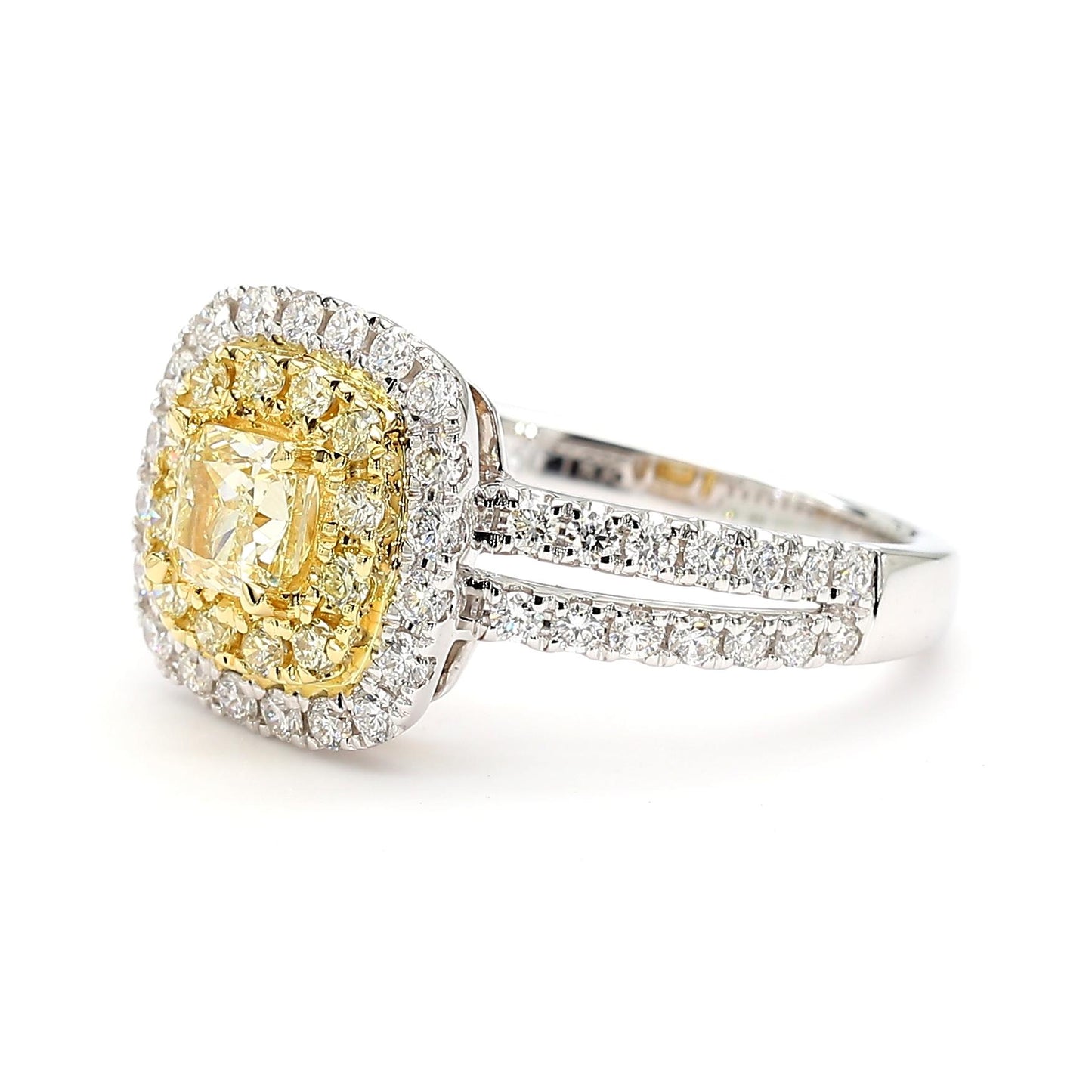 Natural Yellow Cushion Diamond 1.22 Carat TW Platinum Cocktail Ring