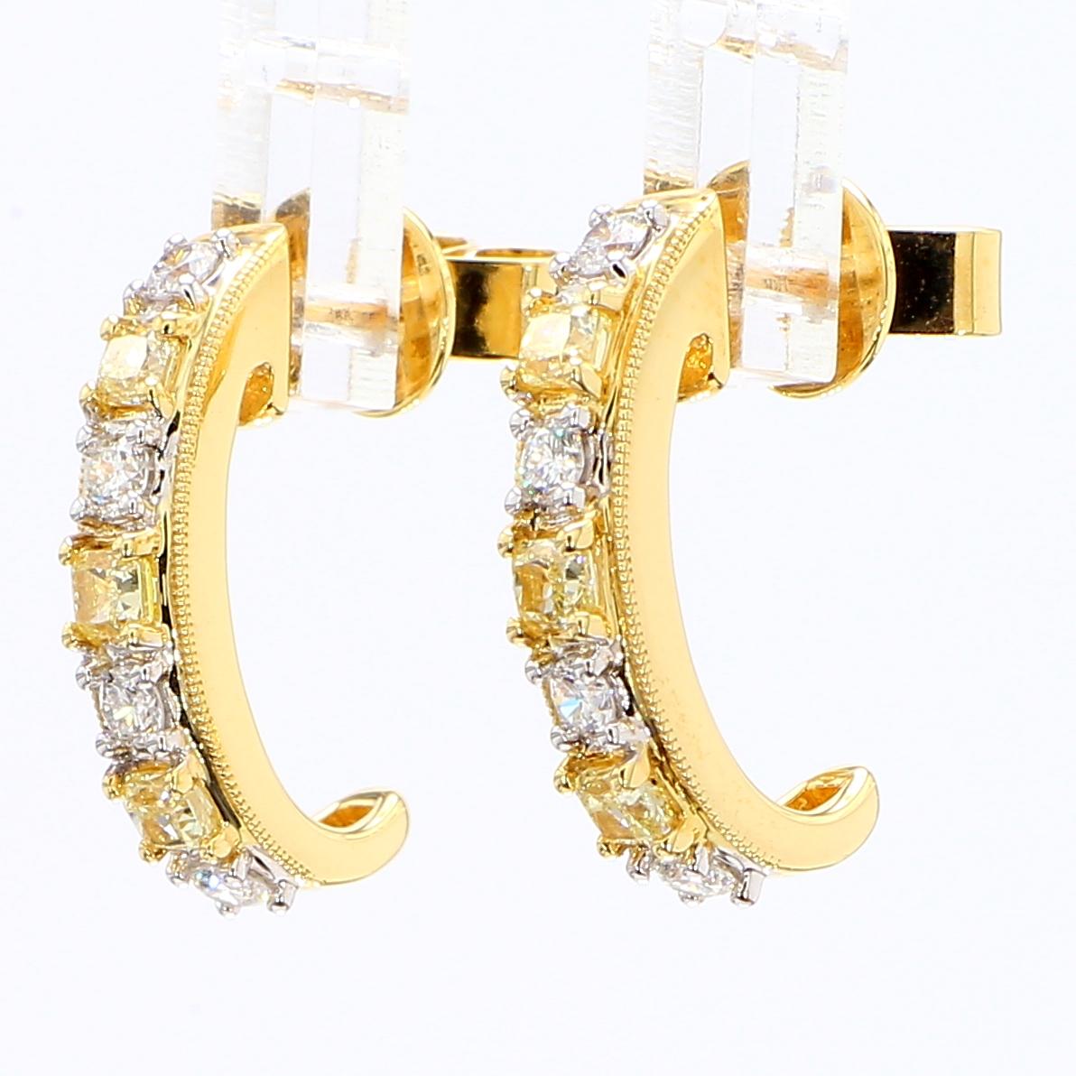 Natural Yellow Cushion Diamond 1.00 Carat TW Gold Drop Earrings