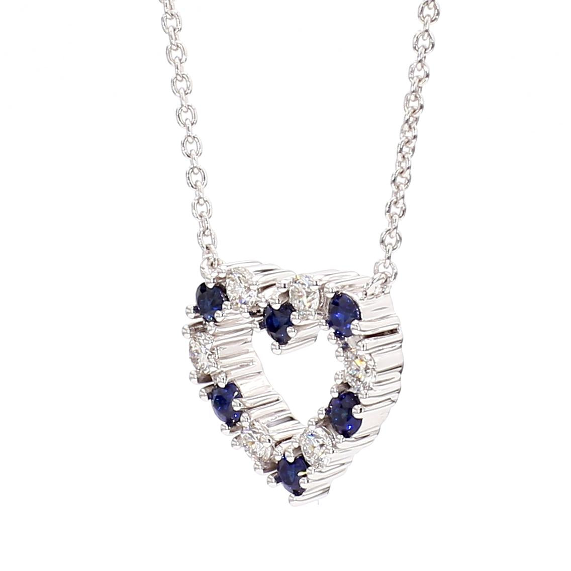 Natural Blue Round Sapphire and White Diamond 0.53 Carat TW White Gold Necklace