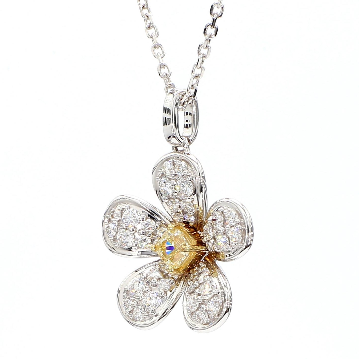 Natural Yellow Cushion Diamond 1.02 Carat TW Gold Flower Pendant