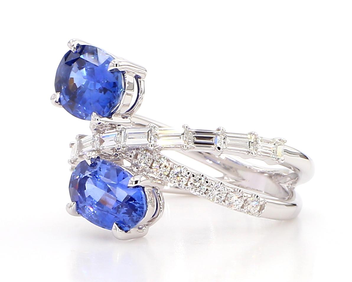 Natural Blue Oval Sapphire and White Diamond 4.42 Carat TW Gold Cocktail Ring