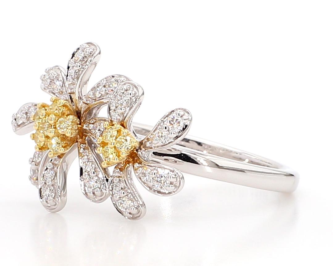 Natural Yellow Round and White Diamond .35 Carat TW Gold Cocktail Ring