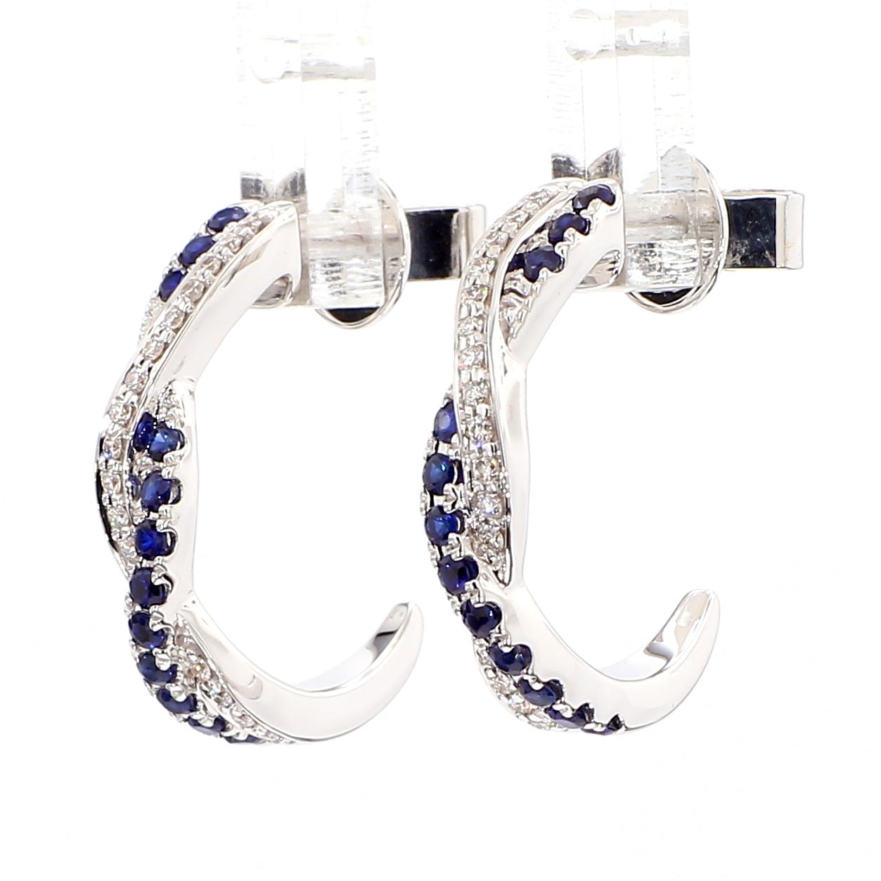 Natural Blue Round Sapphire and White Diamond .55 Carat TW White Gold Earrings