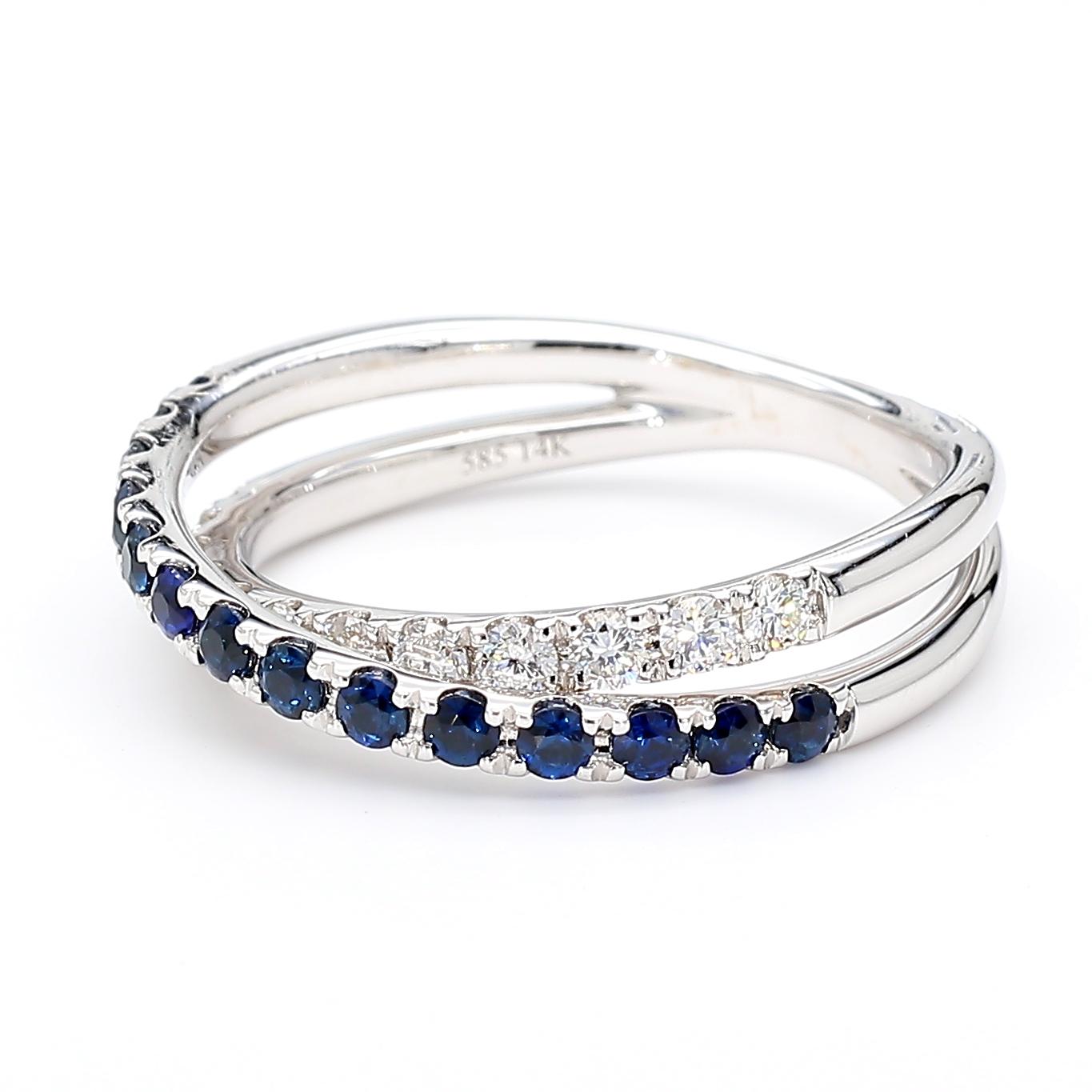 Natural Blue Round Sapphire and White Diamond .84 Carat TW White Gold Band