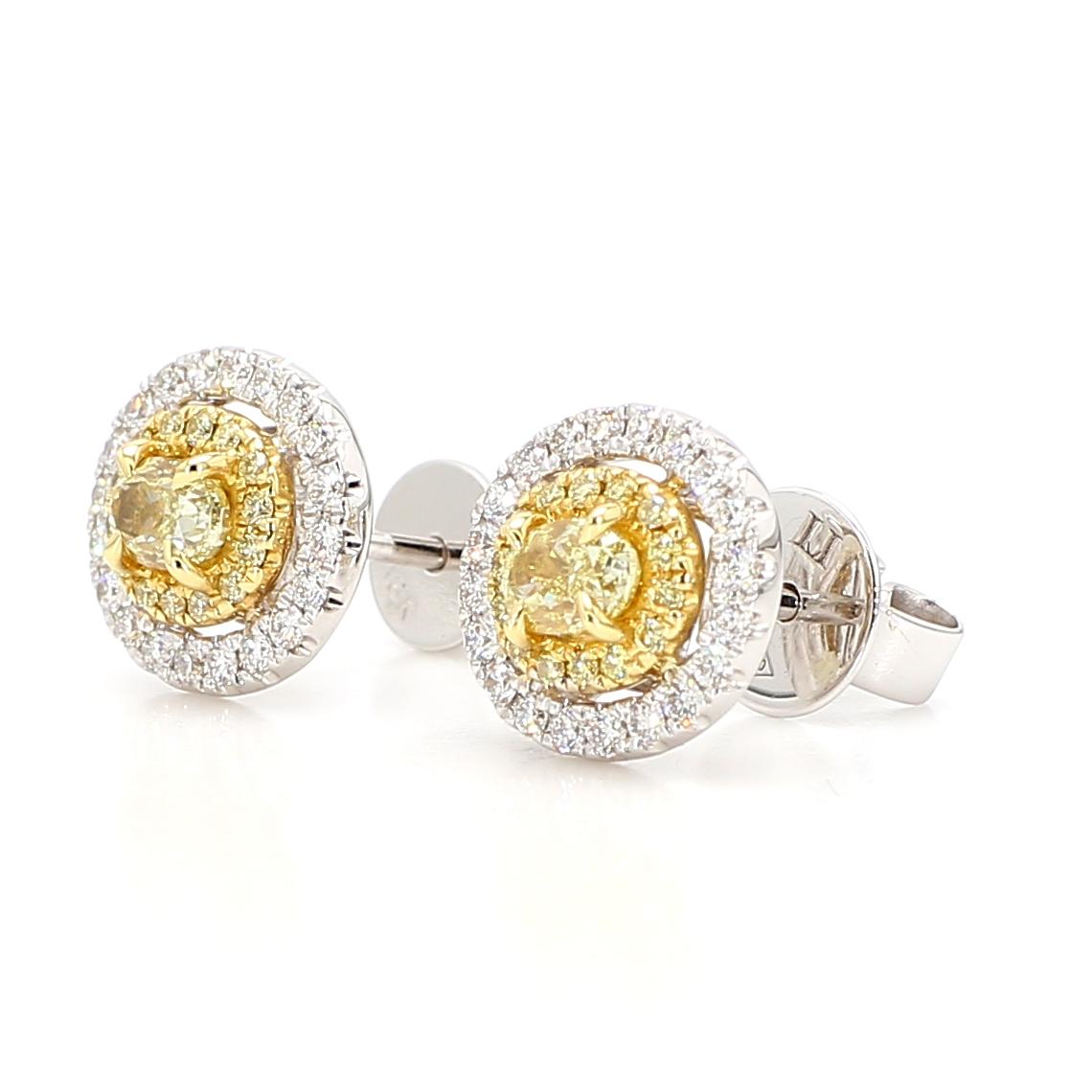 Natural Yellow Oval Diamond 1.04 Carat TW Gold Stud Earrings