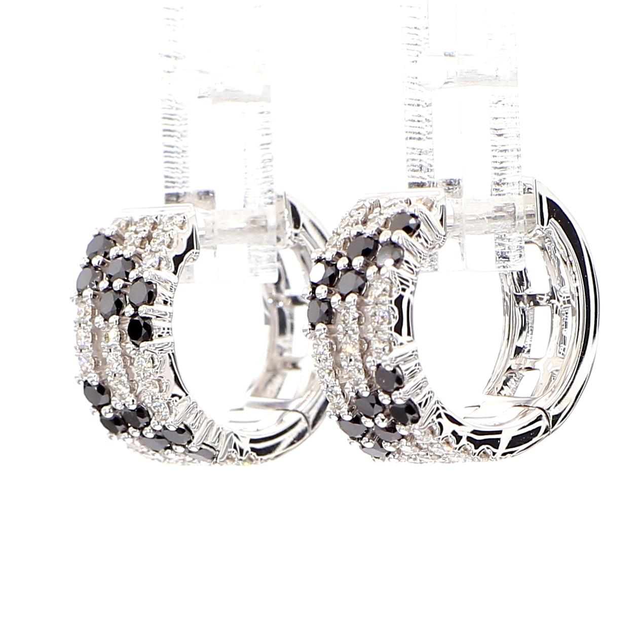 Black Round Diamond 0.65 Carat TW White Gold Hoop Earrings