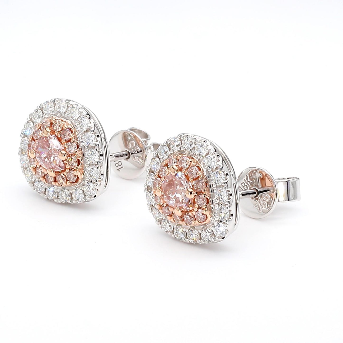 GIA Certified Fancy Orangy Pink Pear Diamond 0.96 Carat TW Gold Stud Earrings