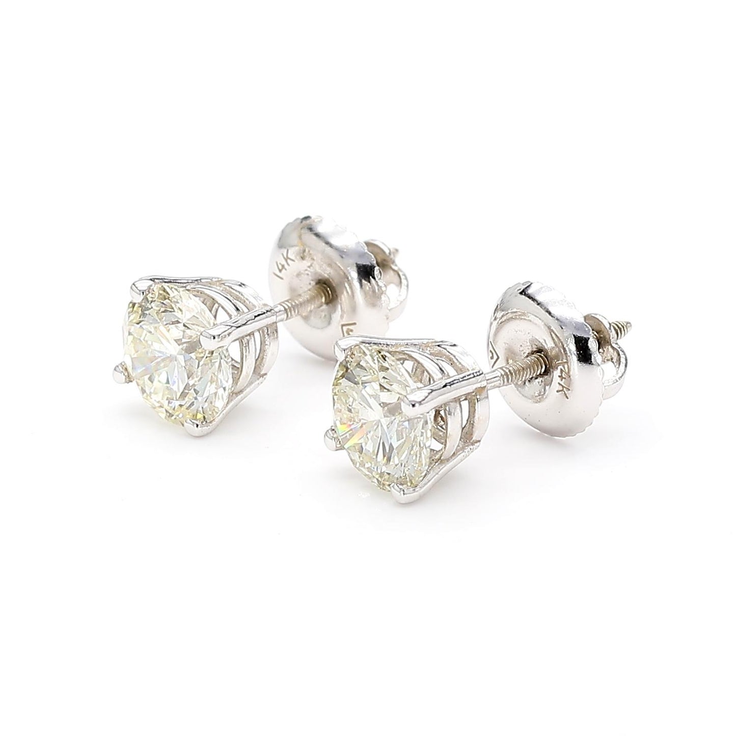 Natural White Round Diamond 1.60 Carat TW White Gold Stud Earrings