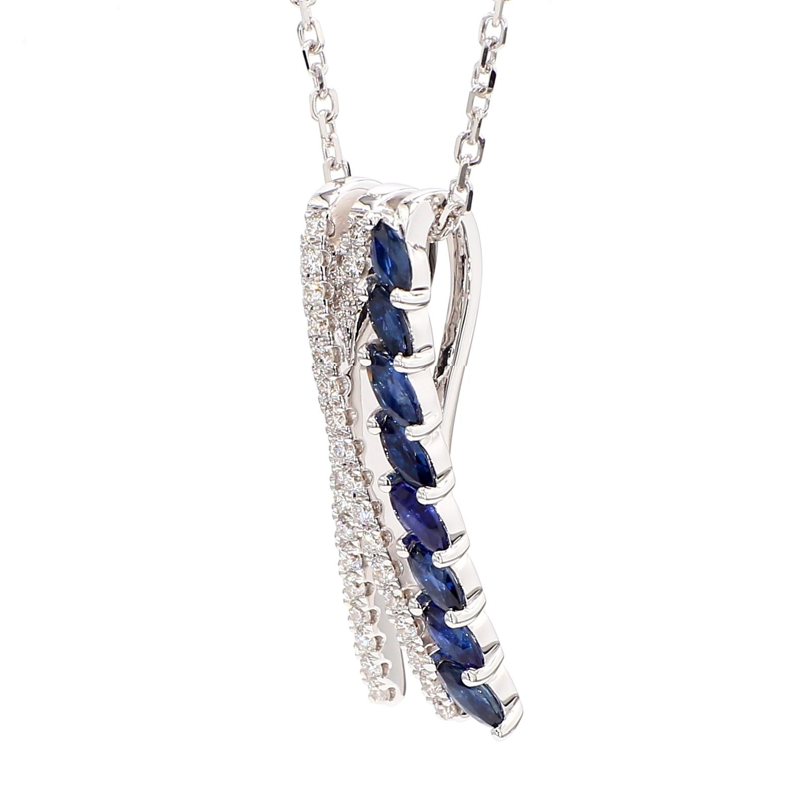 Natural Blue Marquise Sapphire and Diamond 1.15 Carat TW Gold Drop Pendant