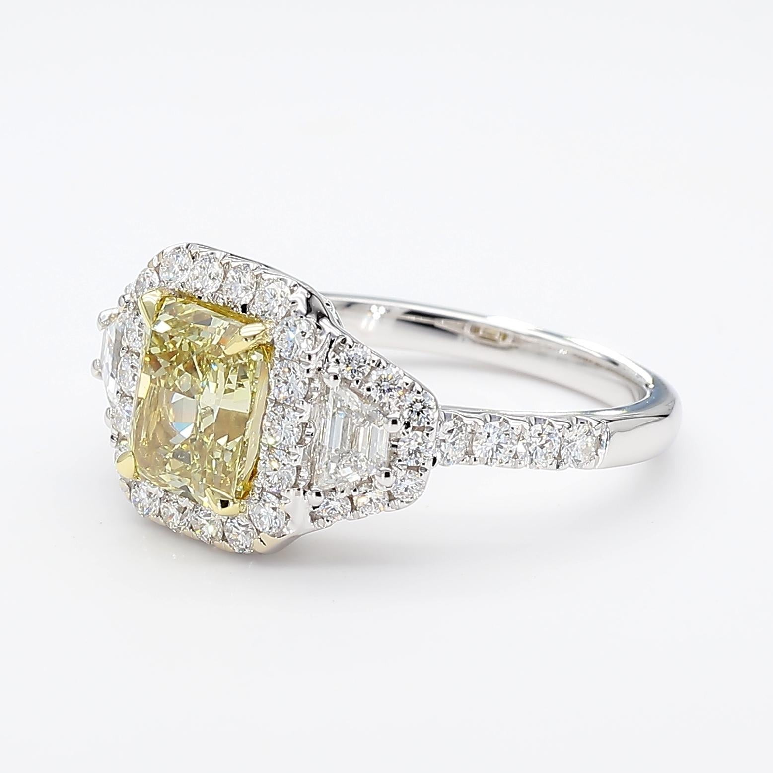 GIA Fancy Brownish Greenish Yellow Radiant Diamond 2.60 Carat TW Gold Ring