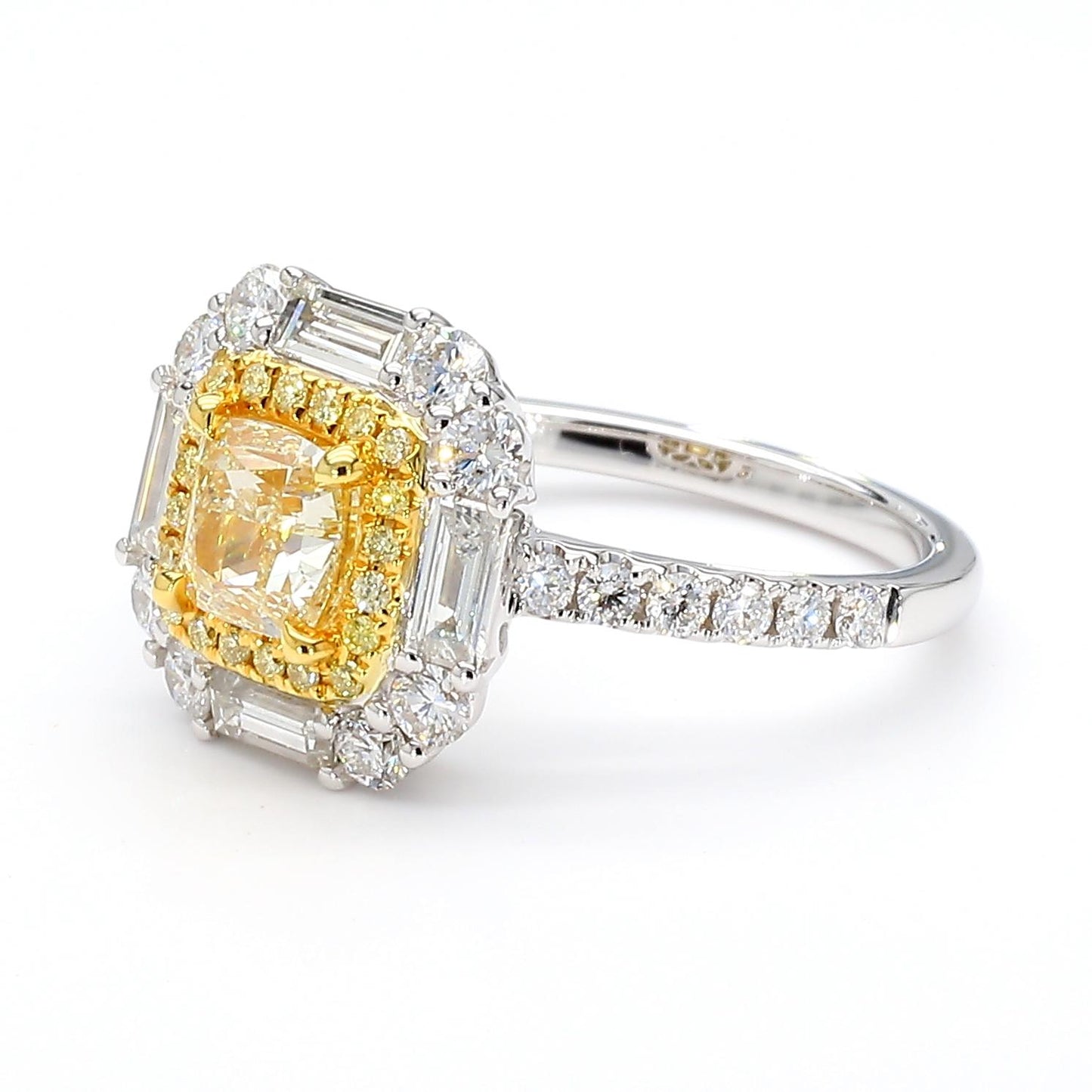 GIA Certified Natural Yellow Cushion Diamond 2.09 Carat TW Gold Cocktail Ring