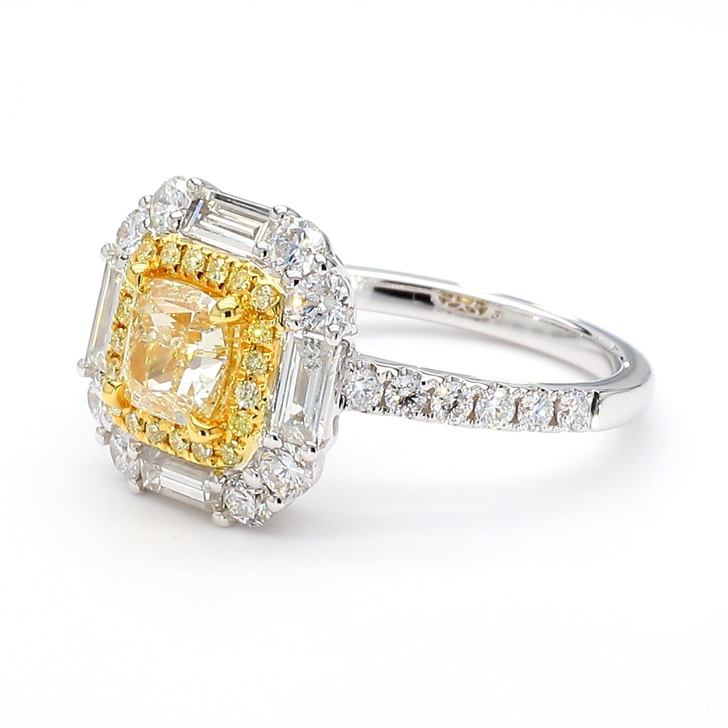 GIA Certified Natural Yellow Cushion Diamond 2.09 Carat TW Gold Cocktail Ring