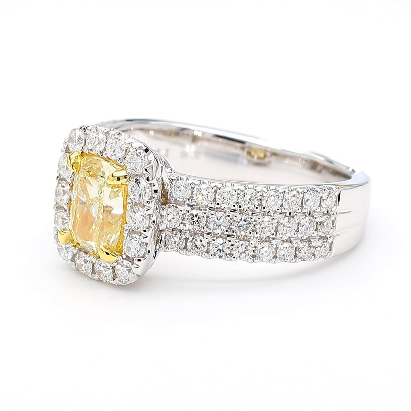 GIA Certified Natural Yellow Cushion Diamond 2.06 Carat TW Gold Cocktail Ring