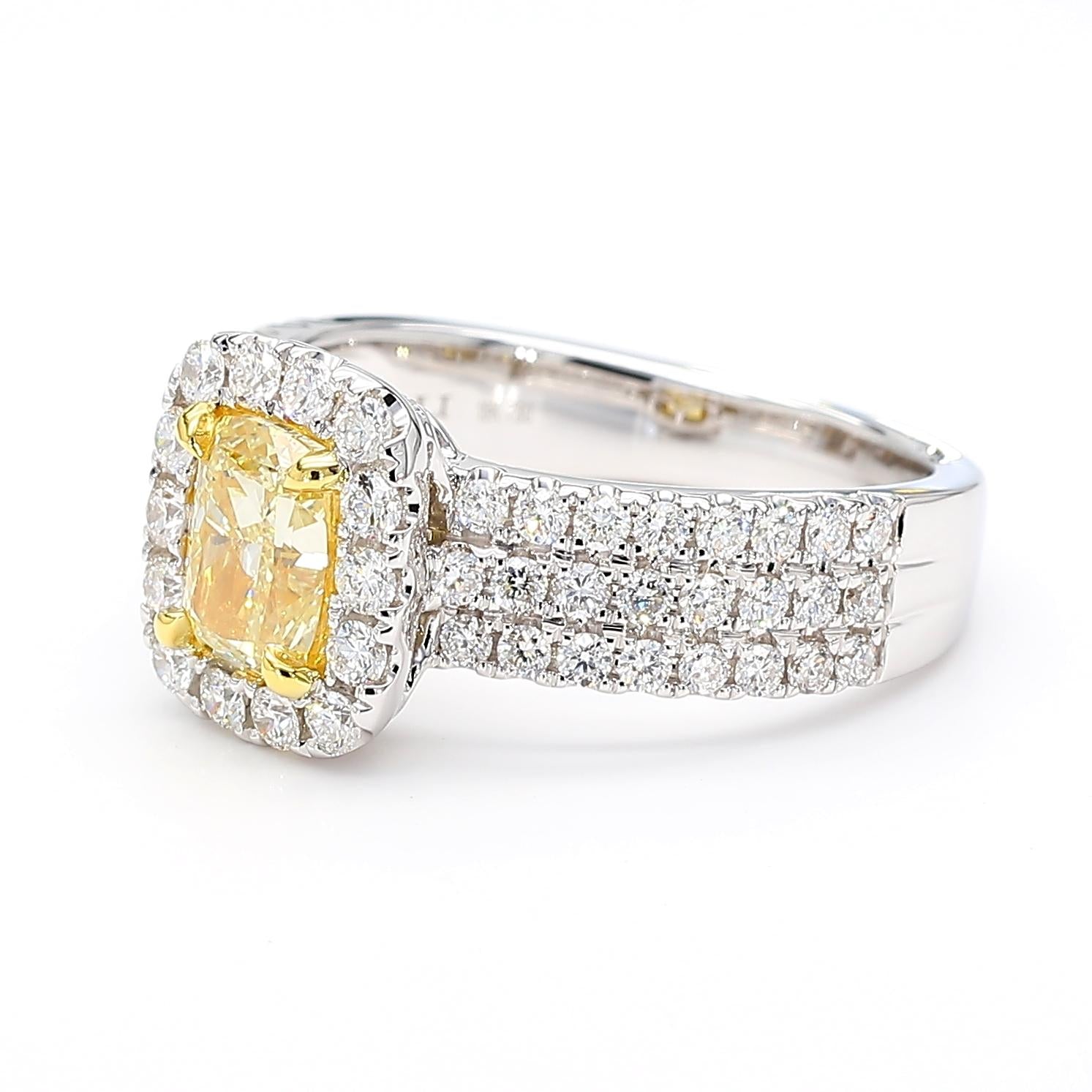 GIA Certified Natural Yellow Cushion Diamond 2.06 Carat TW Gold Cocktail Ring