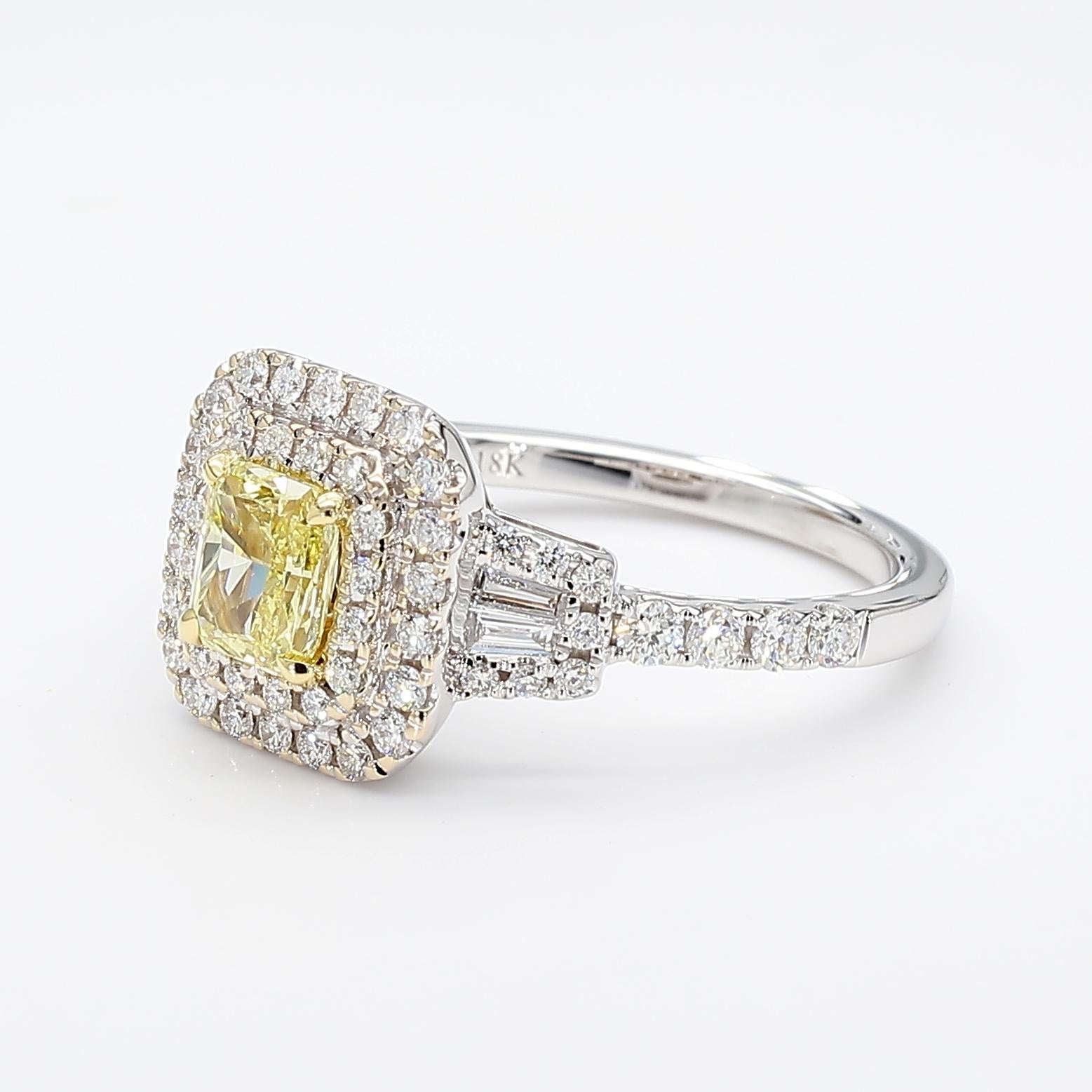 GIA Certified Fancy Yellow Radiant Diamond 1.21 Carat TW Gold Cocktail Ring