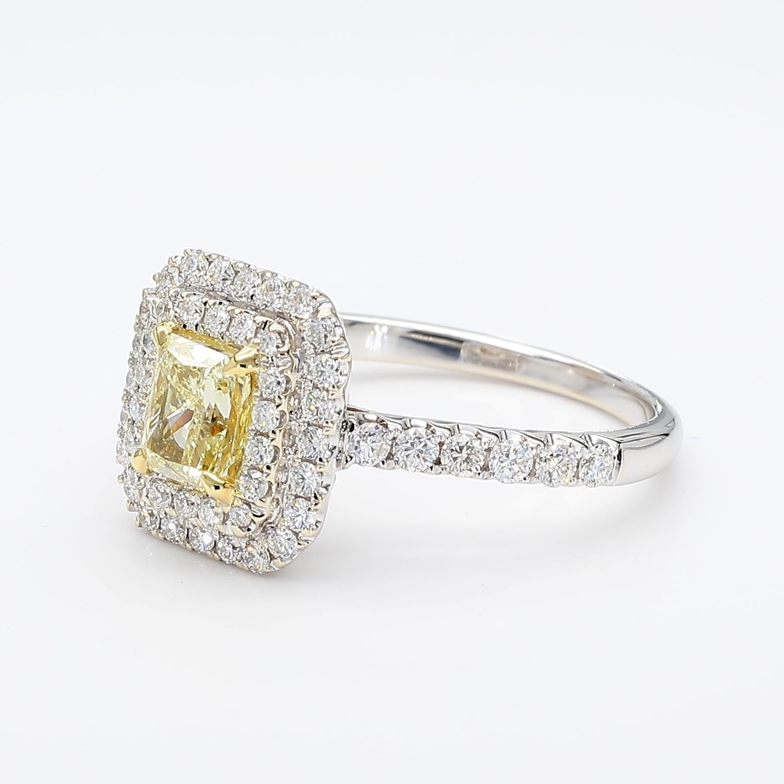 GIA Certified Natural Yellow Radiant Diamond 1.30 Carat TW Gold Cocktail Ring