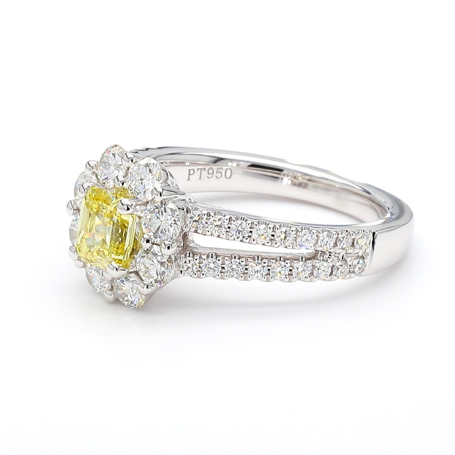 GIA Certified Intense Yellow Emerald Diamond 1.36 Carat TW Plat Cocktail Ring
