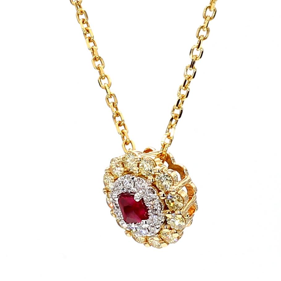 Natural Red Princess Ruby and Diamond 0.72 Carat TW Gold Drop Pendant